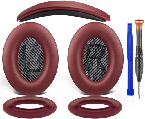 Image of SOULWIT Ear Pads Cushions + Headband + Silicone Earpads Cover Protector, Replacement Kit for Bose QuietComfort 35 QC35, QC35 ii Over-Ear Headphones - Burgundy