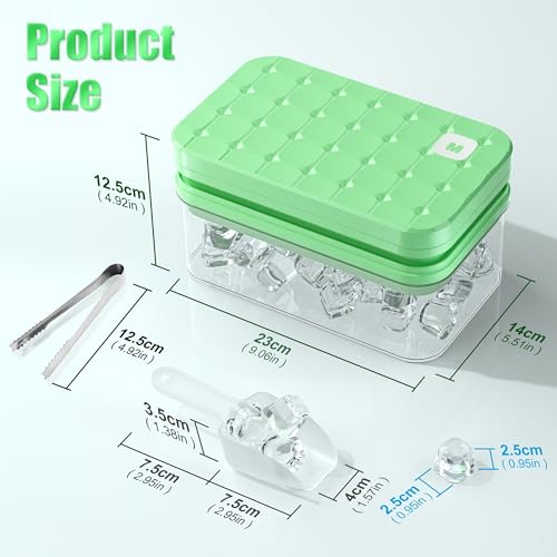 Stampo Ghiaccio con Coperchio e Contenitore, Vassoio per Cubetti di Ghiaccio Senza BPA a Doppio Strato con Pala, Silicone Facile Rilasciare 56 Pezzi Cubetti di Ghiaccio per Bevande (Verde) - immagine 6
