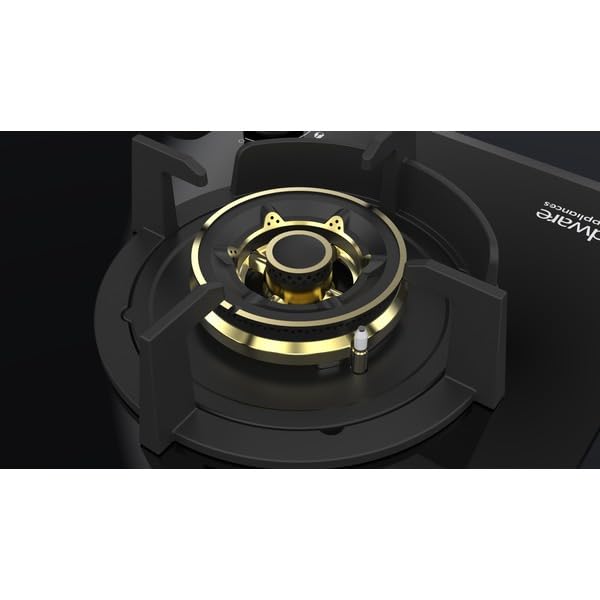 Hindware HAZEL 4B 75 | Full Brass Burner | Auto Ignition | Flame Guard Round Pan Support | Metal Knobs | 8 mm Toughened glass | Hob 4 Burners (Black) - Image 4