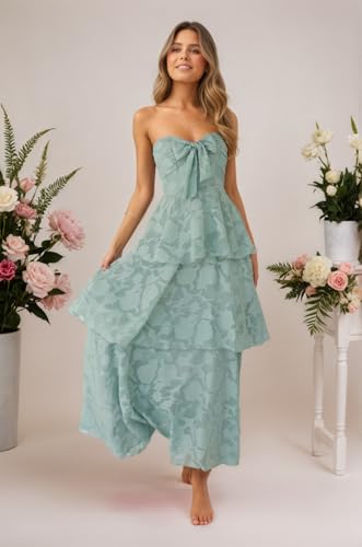 Strapless Bridesmaid Dresses Tiered Floral Chiffon Formal Wedding Guest Dress for Women3