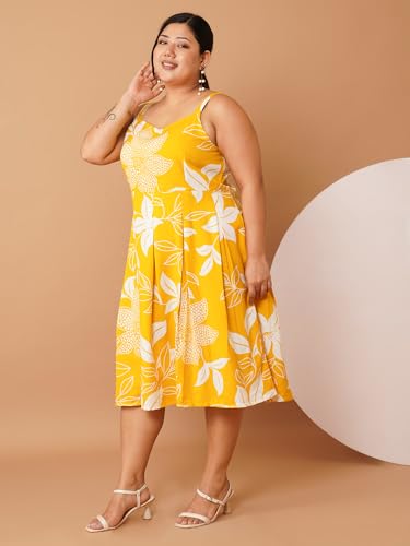 Image of U&F Beyond Plus Size Yellow Floral Georgette Midi Dress | Sleeveless Strap