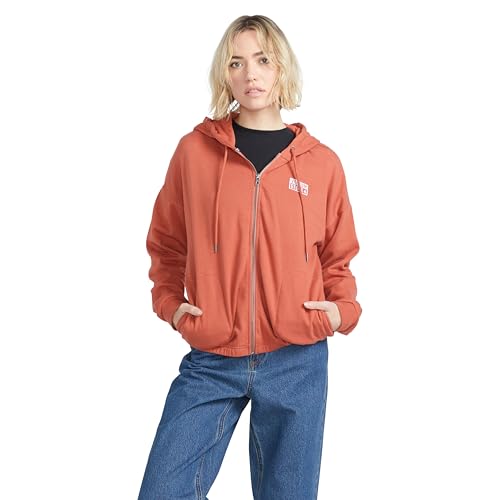 Volcom Women's Truly Deal Zip Fleece Sweatshirt Jacket, Rust