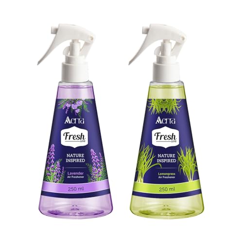 Image of Aerra Lavender & Lemongrass Air Freshener Spray Combo, 2x250ml - Tranquil Zest Edition, 5600+ Sprays for Home, Kitchen, Car, Office, Meditation Space, Non-Aerosol Odor Eliminator