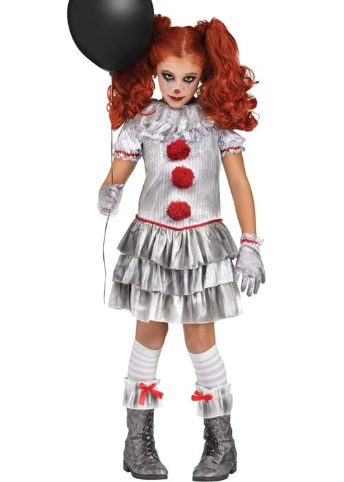 Struts Girls Grey Carnevil Clown Kids It Halloween Costume with Accessories (XL 14-16 years)