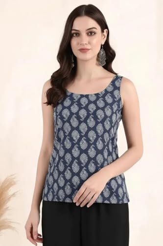 Image of Pinkmint Women Cotton Blend Printed Short Kurti Top (Pack of 2) | Stylish Casual Wear | Sleeveless Top | Back Dori Design | Comfortable Kurta Tops