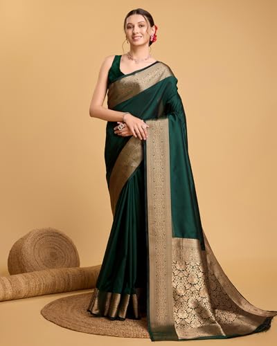 SWORNOF Women's Silk Kanjivaram Kanchipuram Saree With Blouse Piece