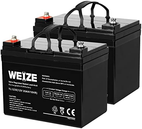 WEIZE 12V 35AH Deep Cycle Battery for Scooter Pride Mobility Jazzy Select Electric Wheelchair, Set of 2