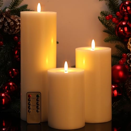 Image of Retisee 3 Pcs White 6 /8 /12 Icnhes Flameless LED Candles with Remote and 2 /4 /8h Timer Battery Operated Wax Flickering Candles for Wedding, Christmas, Church, Chapel, Memorial and Meditation Decor