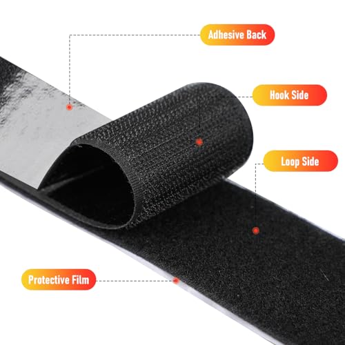 Image of 20Ft *4 Inch Hook and Loop Tape with Adhesive Back, Heavy Duty Double Sided Adhesive Strips, Strong Sticky Strips Roll for Home /Office /School /Car, Black