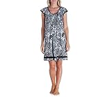 ELLEN TRACY Womens Nightgown - Soft Stretch Jersey Short Sleeve Chemise Sleep Dress - Black White Paisley, Medium