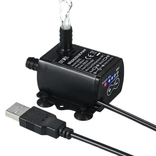Bomba de agua sumergible USB 300L/H - Microbomba CC ultrasilenciosa de 5 V con elevación de 300 cm - Bomba eléctrica impermeable IP68 para acuarios, fuentes, hidroponía y características al aire libre