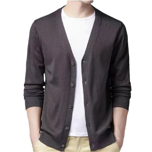 Men V-Neck Solid Sweater Cardigan Knit Casual Button Sweater Thick Slim Fit Knit Cardigan