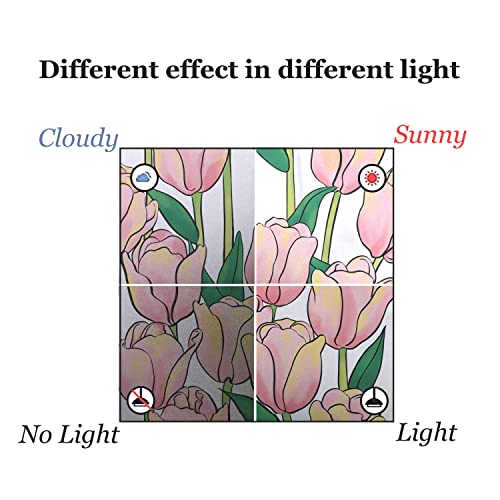 Dktie Window Privacy Film Static Cling Tulip Flowers Window Sticker Bathroom Glass Window Decals Non Adhesive For Home Windows (151, 17.7 X 78.7 Inches) #TOP7
