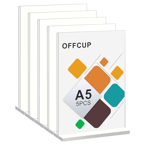OFFCUP Akrylowy stojak na wyświetlacz, 5 sztuk, akrylowy stojak na stół A5, dwustronny, pionowy na karty menu, do restauracji, kawiarni, biura, zdjęć
