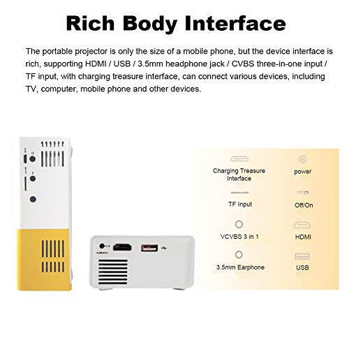 Mini LED projector, HD HDMI AV USB TF Multimedia speler 600LM 3,5 mm audio Draagbare filmprojector Ondersteuning voor aanwezige kinderen, Feestspel, Outdoor entertainment(Wit Geel EU) - Image 6