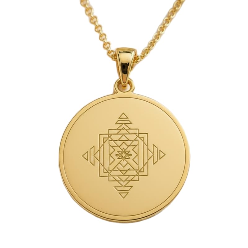 Collier pendentif Yantra Mandala en argent 925 doré, l'excellence du fait main
