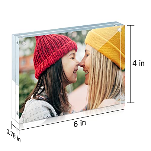 Ilyxy 2 Pack Acrylic Frame 4X6, 20% Thicker, 20Mm Thick Frameless Clear Picture Frame, Double Sided Magnetic Photo Frame, Free Standing Desktop Display Stand Acrylic Picture Frames #TOP5