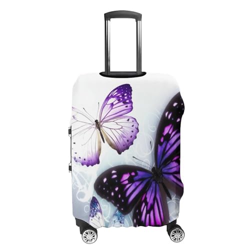 White Purple Butterflies Elastic Luggage Cover Suitcase Protector for 19-32 Inch Suitcases | Universal Stretchable Travel Bag Cover | Anti-Scratch, Washable with Zipper Closure L4