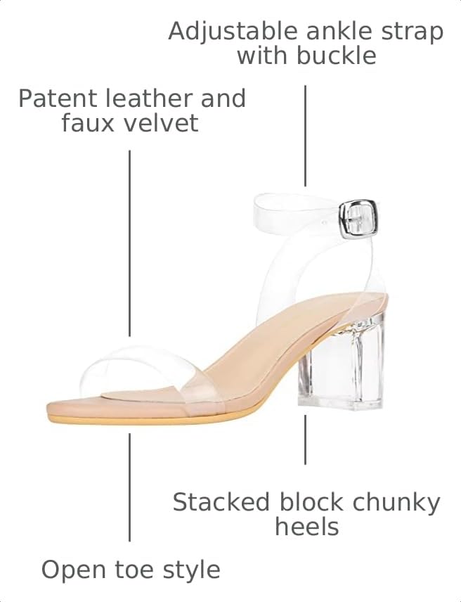 Image of Women's Strappy Clear Chunky Clear Block Low Heeled Sandals 2 Inches Open Toe Ankle Strap High Heel Dress Sandals Daily Work Party Sandal Shoes