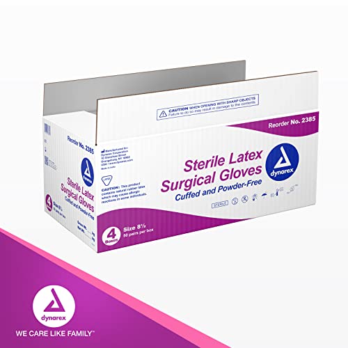 Dynarex Sterile Disposable Latex Surgical Gloves, Powder-Free, Sterilely Packaged In Pairs, Professional Medical And Healthcare Use, Veterinary Clinic, Bisque, Size 8.5, 1 Case Of 200 Pairs Of Gloves #TOP6