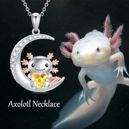 Image of PROESS Animal Birthstone Necklace 925 Sterling Silver Otter /Axolotl /Hippo /Elephant /Dachshund /Monkey /Red Panda Pendant Necklace Animal Birthstone Jewelry Gifts for Women