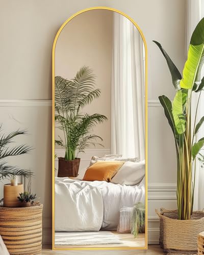 Suidia Arched Full Length Mirror, 58"x18" Floor Mirror Freestanding, Floor Standing Full Body Mirror with Stand for Bedroom, Hanging Mounted for Living Room Cloakroom, Gold
