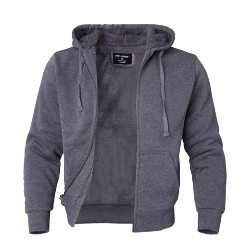 Image of LeeHanTon Sherpa Lined Hoodies for Men Heavyweight Full Zip Up Sweatshirt Thick Fleece Winter Warm Work Jackets Plus Size