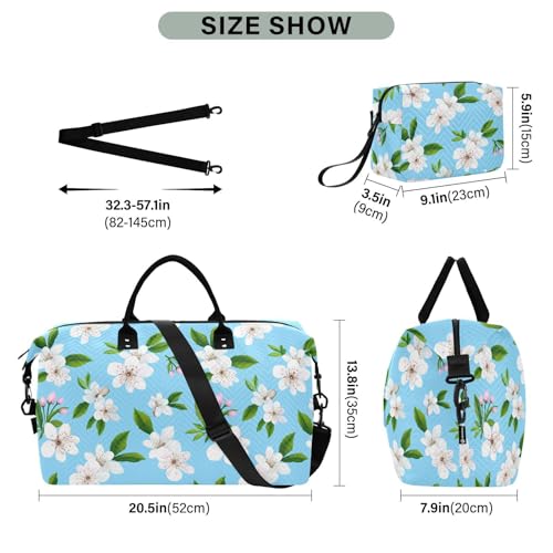 White Blossom Flower Travel Duffel Bag for Men Women with Makeup Bag Weekend Overnight Carry On Bags for Traveling Gym Workout3