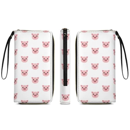 Leather Women's Wallet, Large Capacity Card Holder, Multi-layer Pockets, Travel Ready, Funny Pink Pig Face3