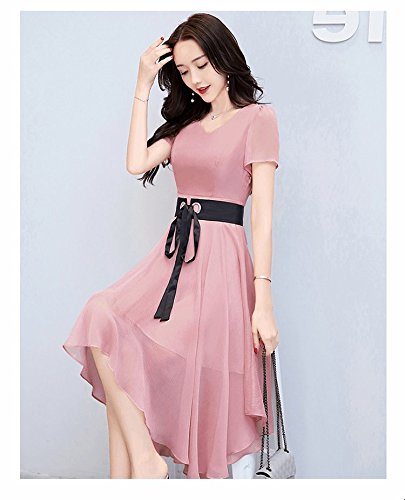 Robe en mousseline de soie rose GUO vêtement d été long léger pour femme taille L