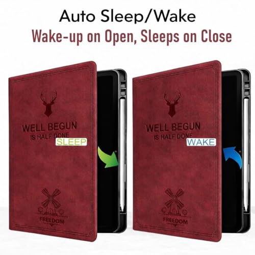 Image of ProElite Case Cover for Xiaomi Mi Pad 8 /8 Pro 11.2 inch Case, Deer Flip case Cover for Mi Pad 8 /8 Pro 11.2 inch Case with Pen Holder [Auto Sleep Wake Feature], Wine Red