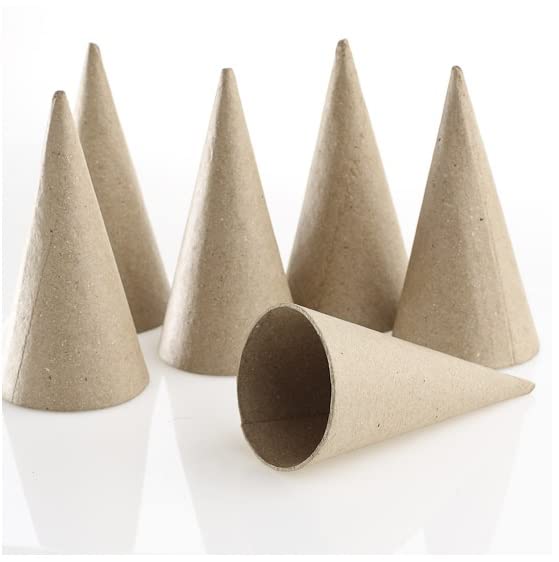 Paper Mache Cones - Bulk Pack of 24 Small Papier Mache Cardboard Cones with Open Bottoms for Crafting Dolls, Holiday Angels, and Christmas Trees (4 inch high x 2 inch Dia)
