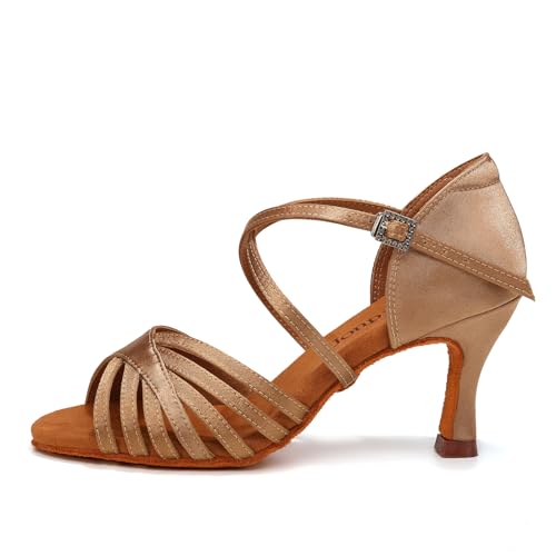 Women's Latin Dance Shoes Satin Salsa Ballroom Performance Practice Dancing Shoes2