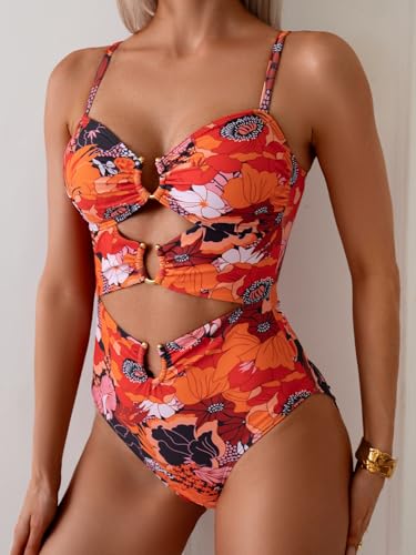 Image of Eomenie Womens Cutout One Piece Swimsuit with Ring Linked Sexy Monokini Bathing Suit for Beach Vacation