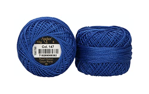 ANCHOR Pearl Yarn, Thickness: 8, Packaging: 10G, Running Length: 82M kobaltblau Embroidery Threads, Blue