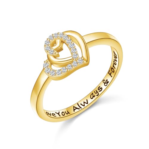18K Gold Rings for Women Non Tarnish Gold Ring 925 Sterling Silver Love Heart Promise Ring for Women Ladies Anniversary Jewelry Gifts for Her