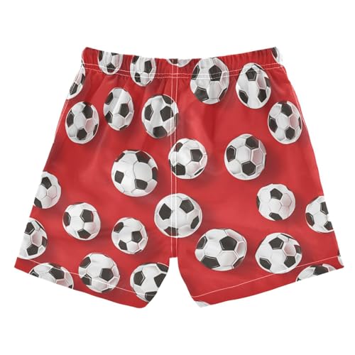 Boys Quick Dry Swim Trunks with Pockets Football Sport Ball Red Beach Shorts for Kids, Toddler Swimsuit Boy2