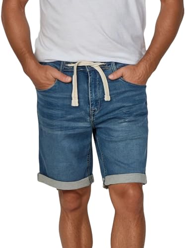 riverso Jeans Shorts Herren Stretch Kurz Kordelzug Regular Fit RIVPaul Kurze Hosen Bermuda Shorts Sommer Denim Einfarbig, Größe:W 33, Farbe:Middle Blue Denim (M48)