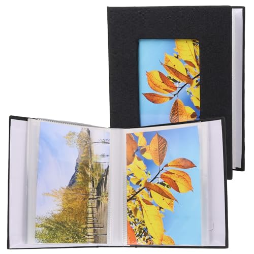 Photo Album 4x6 Photos,Small Linen Hard cover Picture Album Book,Portable Wallet Albums, 48Pockets,2 Packs,Black