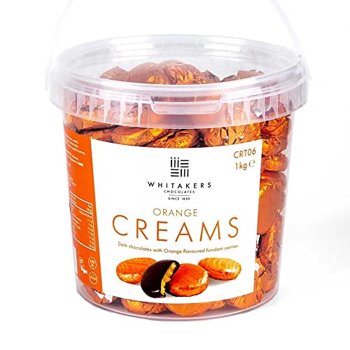 Whitakers Chocolates Dark Chocolate Creams - Orange Foiled Fondant Cremes Plastic Tub (Orange 1kg)