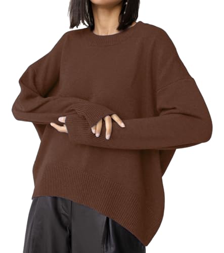 Image of Ckikiou Oversized Crewneck Cute Slouchy High Low Sweater for Women Fall Winter Casual Long Sleeve Soft Knitted Pullover Top