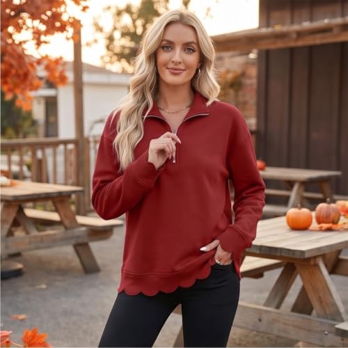 Scalloped Sweatshirt for Women 1/4 Zip Pullover Mockneck Sweatshirt - image 3