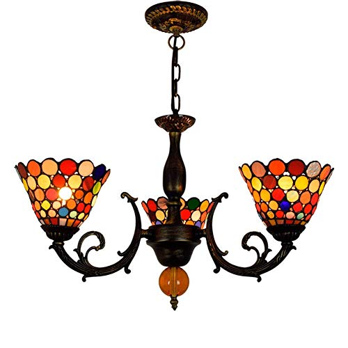 Lustre à 3 bras vitrail points colorés avec plafonnier inversé 6 pouces