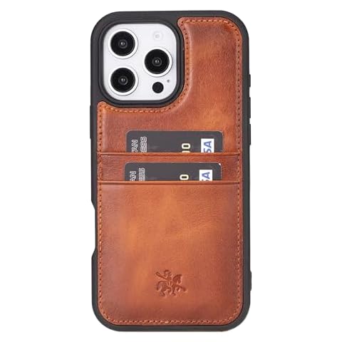 Venito Capri for iPhone 16 Pro Max Case with Card Holder, Handcrafted, Full Grain Premium Leather, Camera Cover, Drop/Impact Protection, RFID Blocking, Slim Case 6.9" Antique Brown Cover