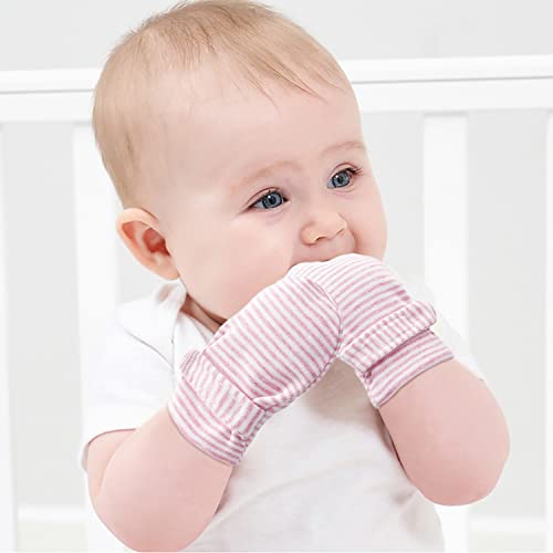 Image of Newborn Baby No Scratch Mittens Stay On, 100% Cotton Breathable, Adjustable Infant Gloves for Baby Boys Girls Mittens