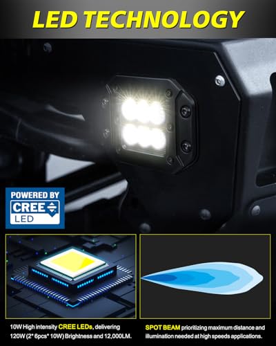Image of Flush Mount LED Pods 5 inch 120W CREE LED Bumper Lights for Trucks | Focus Spot Beam, High Intensity CREE LEDs Flush Mount LED Lights Backup Reverse Lights for Truck Pickup UTV ATV SUV