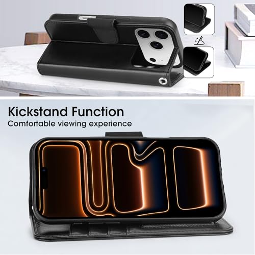 Arae Compatible with iPhone 17 Pro Max Case Wallet with Card Holder, Wristlet Strap Wallet Flip Cover for iPhone 17 Pro Max 6.9 inch Men/Women, RFID Blocking, Kickstand, Black by Arae - Image 4
