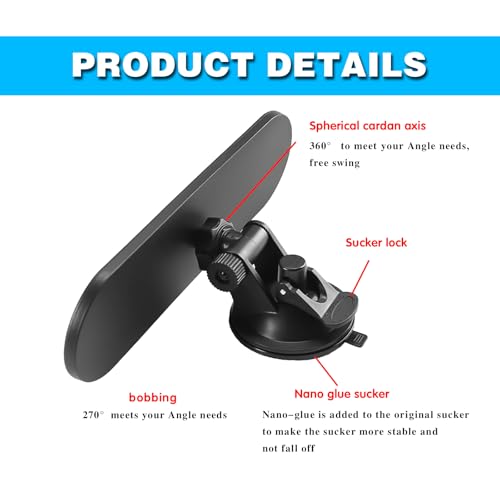 ijuicy 1 PC 11\" Car Rear View Mirror, Rearview Mirror with Suction Cup, Wide Angle HD Vehicle Inside Rearview Mirror, 360 Degrees Adjustable Anti Glare Reduce Blind Spots Car Mirror (White) - Thumbnail 4