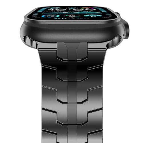 NewWays Metal Band Compatible with Apple Watch Band Ultra 2 49mm Series 10 46mm Series 9 Series 8 Series 7 45mm 44mm SE 6 5 4 3 42mm iWatch Stainless Steel Link Bands, Black