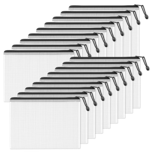 Image of SUNEE Mesh Zipper Pouch Document Bag(Black,18 Pack), Waterproof Document Pouch for School Office Supplies, Cross Stitch Organizing Storage